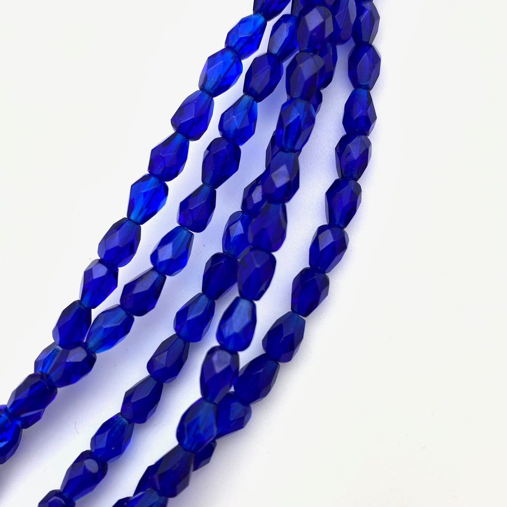 Faceted Navy Blue Teardrop Czech Glass Beads (5x7mm) (BCG40)