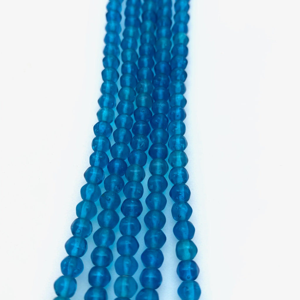 Vintage Vibrant Blue Off Round Czech Glass Beads (4x5mm) (BCG43)