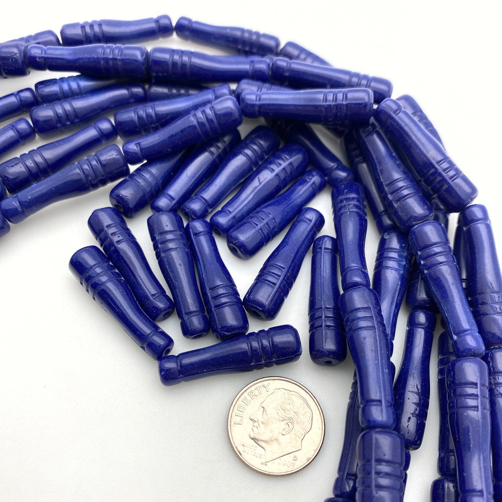 Vintage Opaque Indigo Blue Tube Czech Glass Bottle Beads (7x27mm) (BCG44)