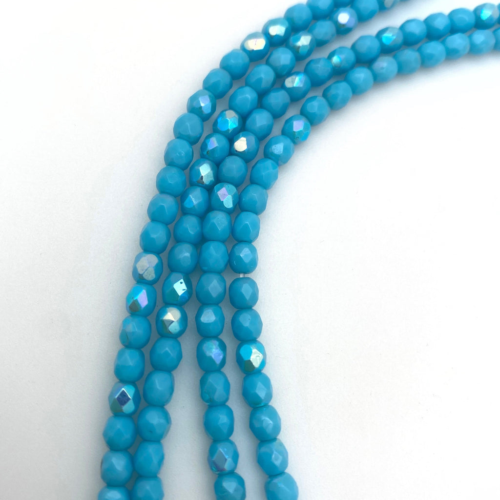 Faceted Olympic Blue AB Finish Czech Glass Spacer Beads (4mm) (BCG47)