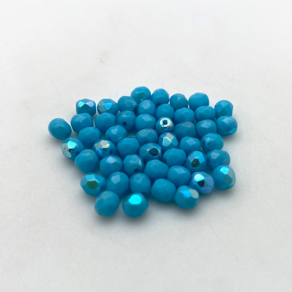 Faceted Olympic Blue AB Finish Czech Glass Spacer Beads (4mm) (BCG47)