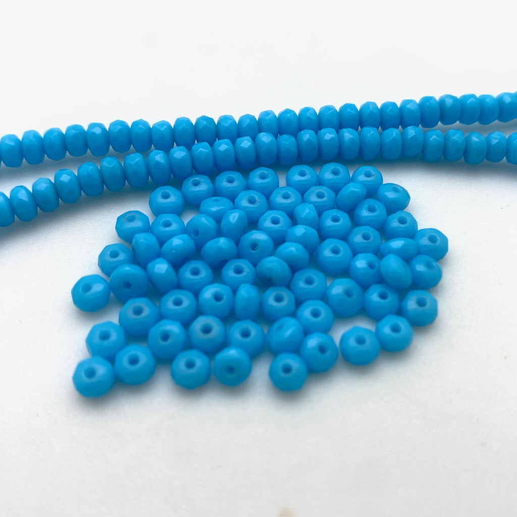 Faceted Opaque Olympic Blue Czech Glass Rondelle Beads (3x4mm) (BCG48)