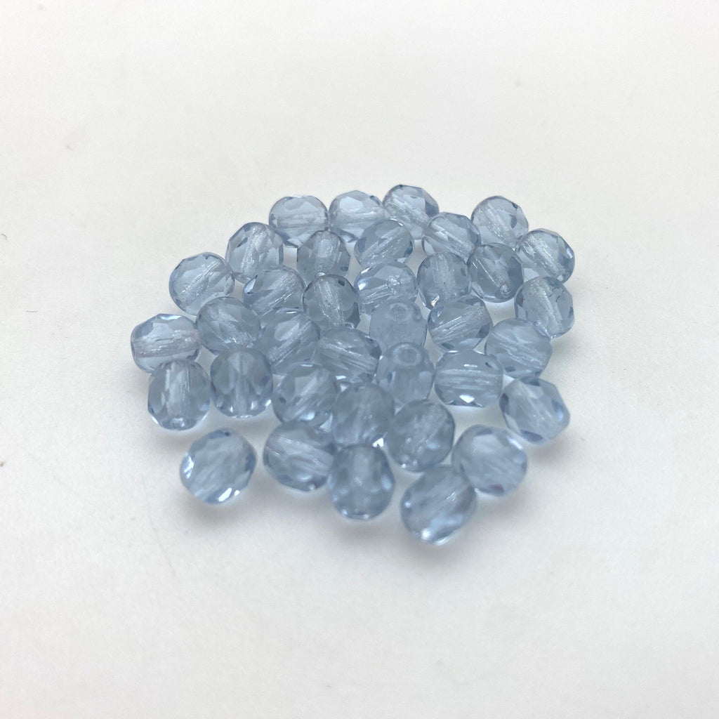 Faceted Sky Blue Czech Glass Barrel Beads (6mm) (BCG50)