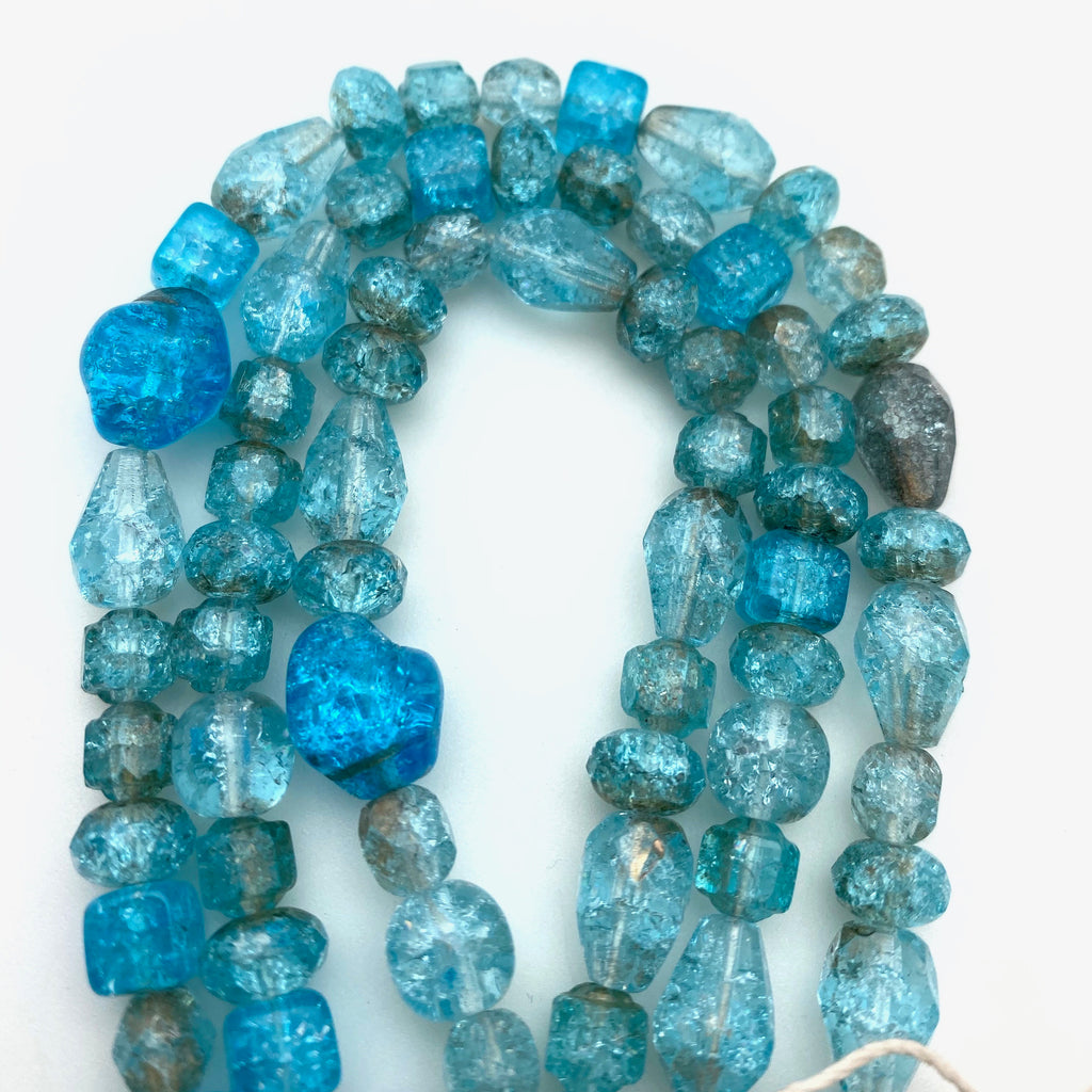 Multi-Shaped Faceted Shades of Blue Czech Crackle Glass Beads (BCG51)