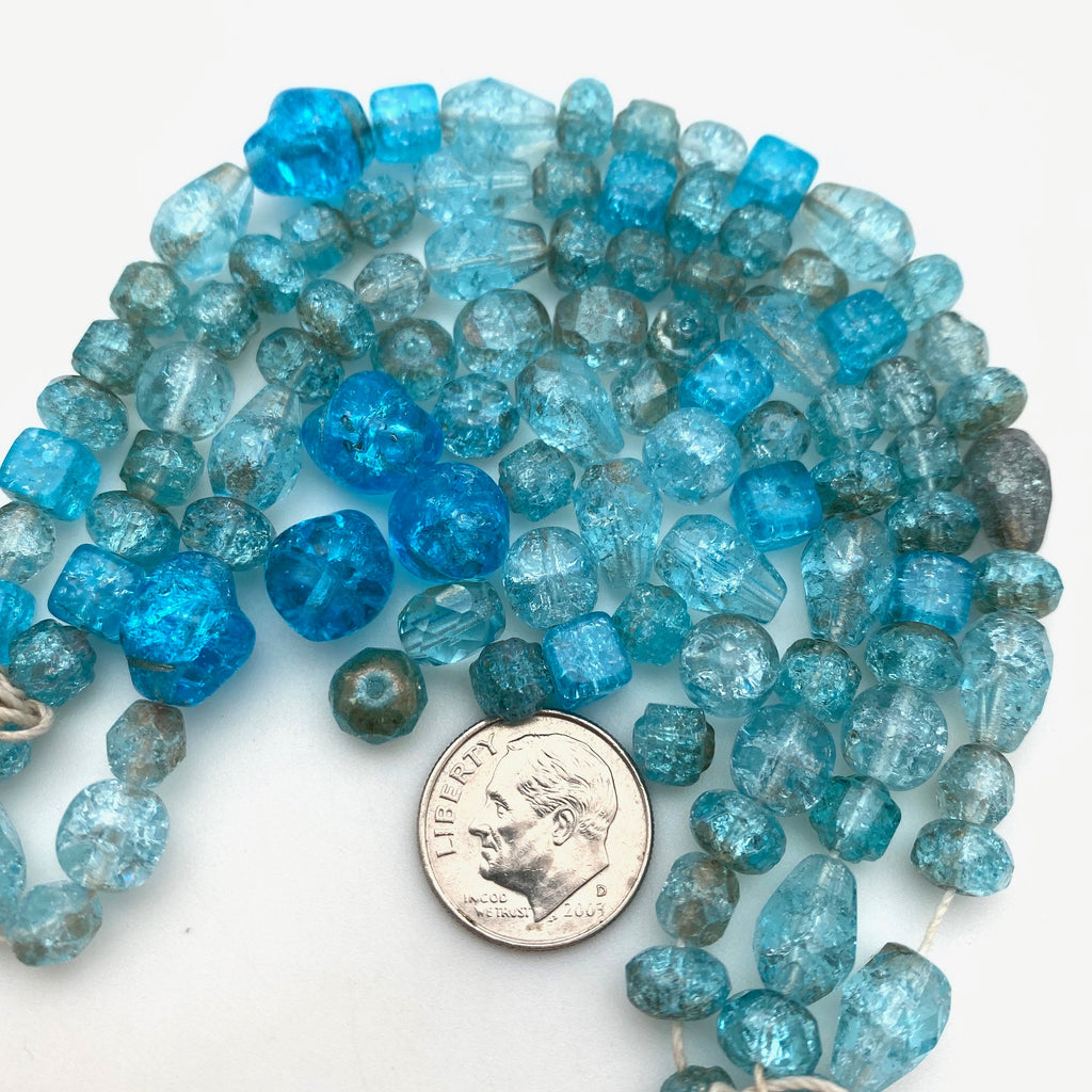 Multi-Shaped Faceted Shades of Blue Czech Crackle Glass Beads (BCG51)