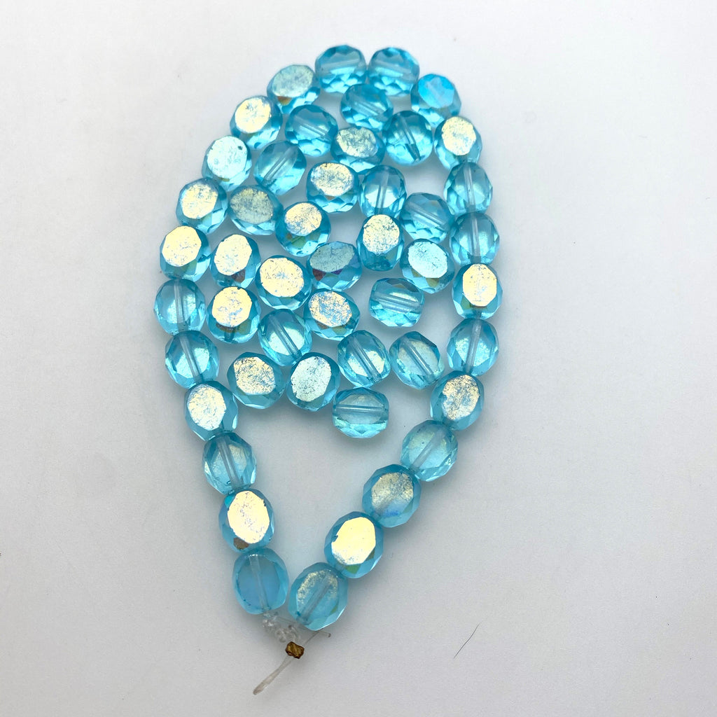 Faceted Arctic Blue AB Finish Oval Table Cut Czech Glass Beads (9x10mm) (BCG53)