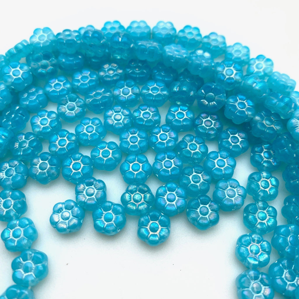 Vibrant Blue Flowered Czech Glass Beads (8mm) (BCG55)