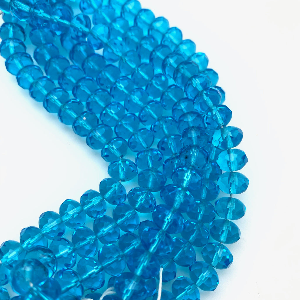 Faceted Vibrant Turquoise Blue Czech Glass Rondelle Beads (6x8mm) (BCG58)