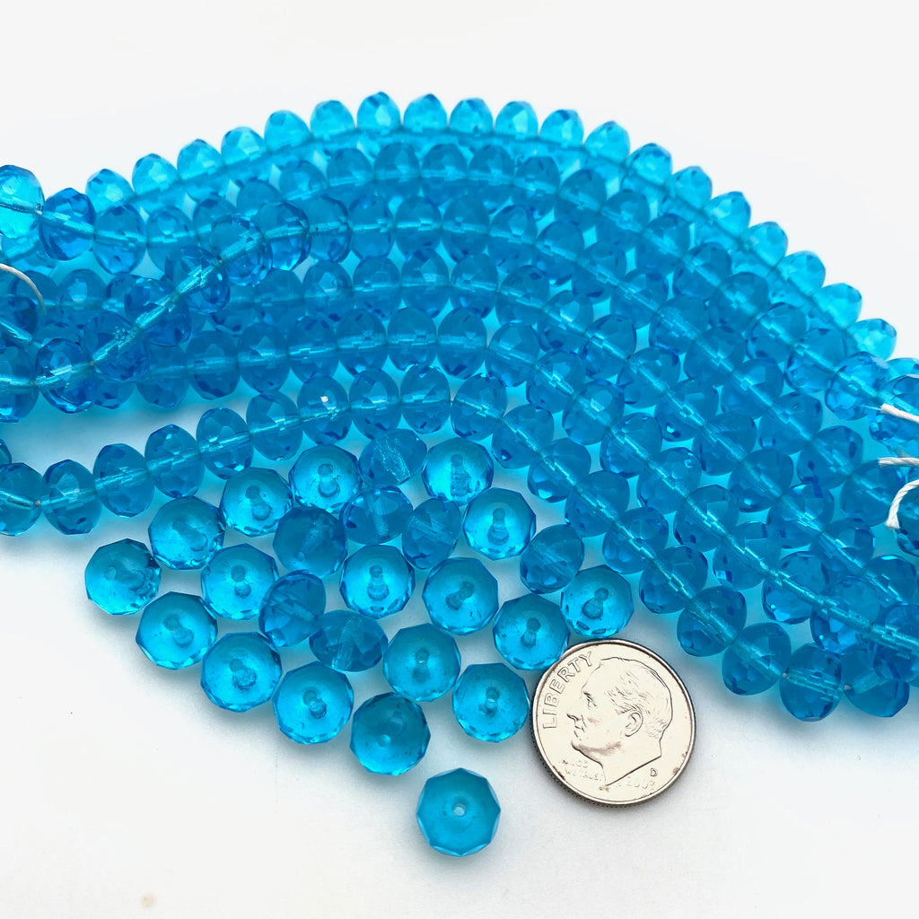 Faceted Vibrant Turquoise Blue Czech Glass Rondelle Beads (6x8mm) (BCG58)