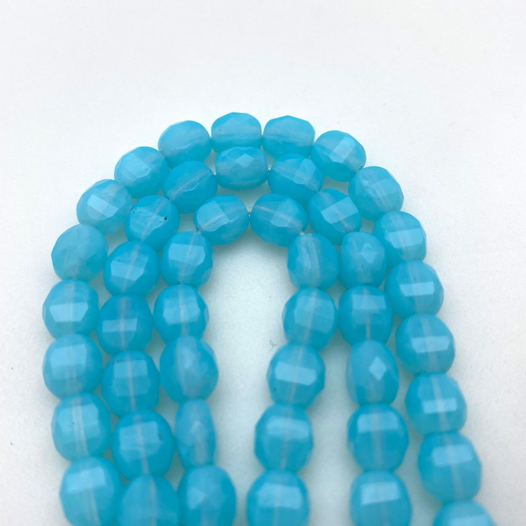 Faceted Pigeon Blue Domed Oval Czech Glass Beads (8mm) (BCG66)