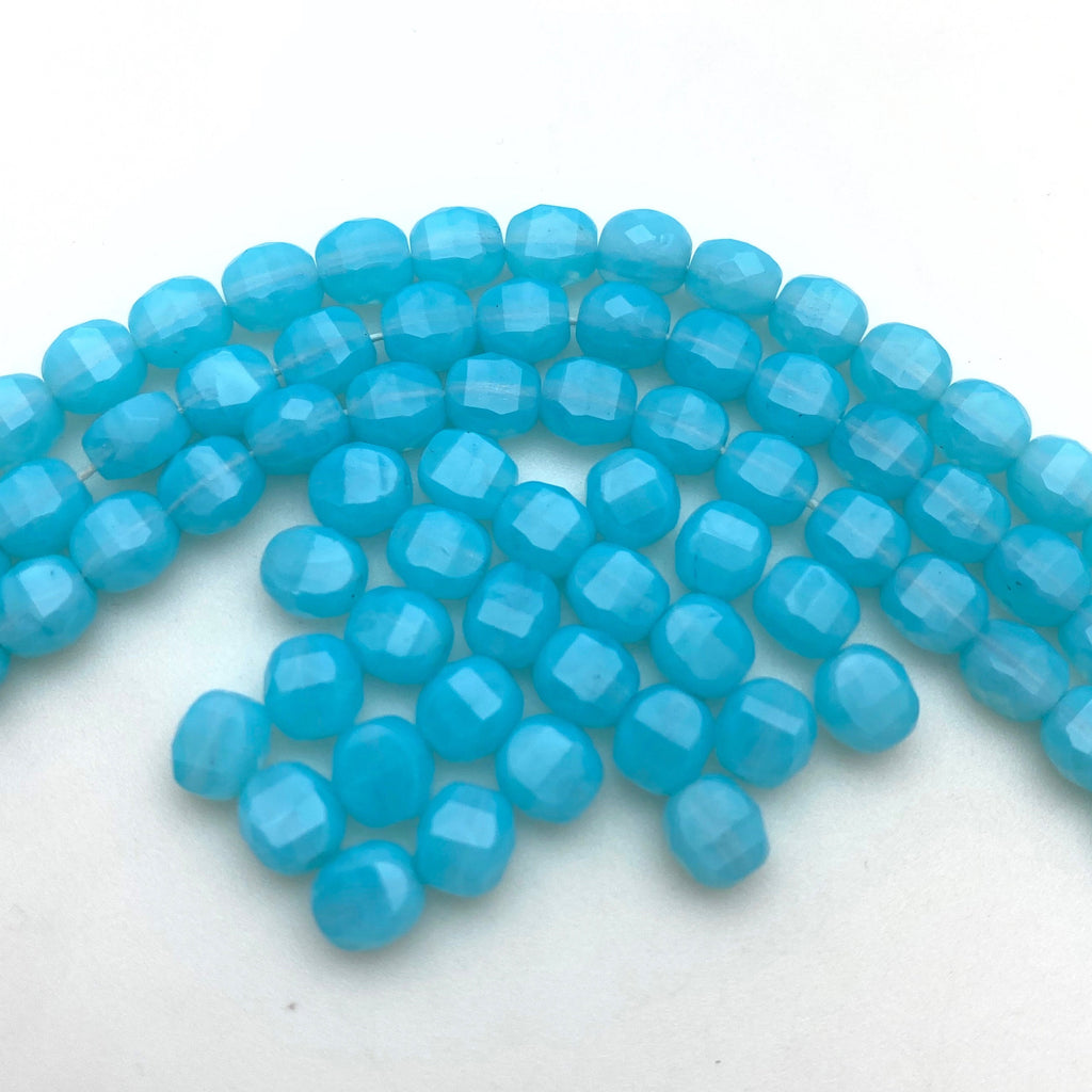 Faceted Sky Blue Domed Oval Czech Glass Beads (6mm) (BCG59)