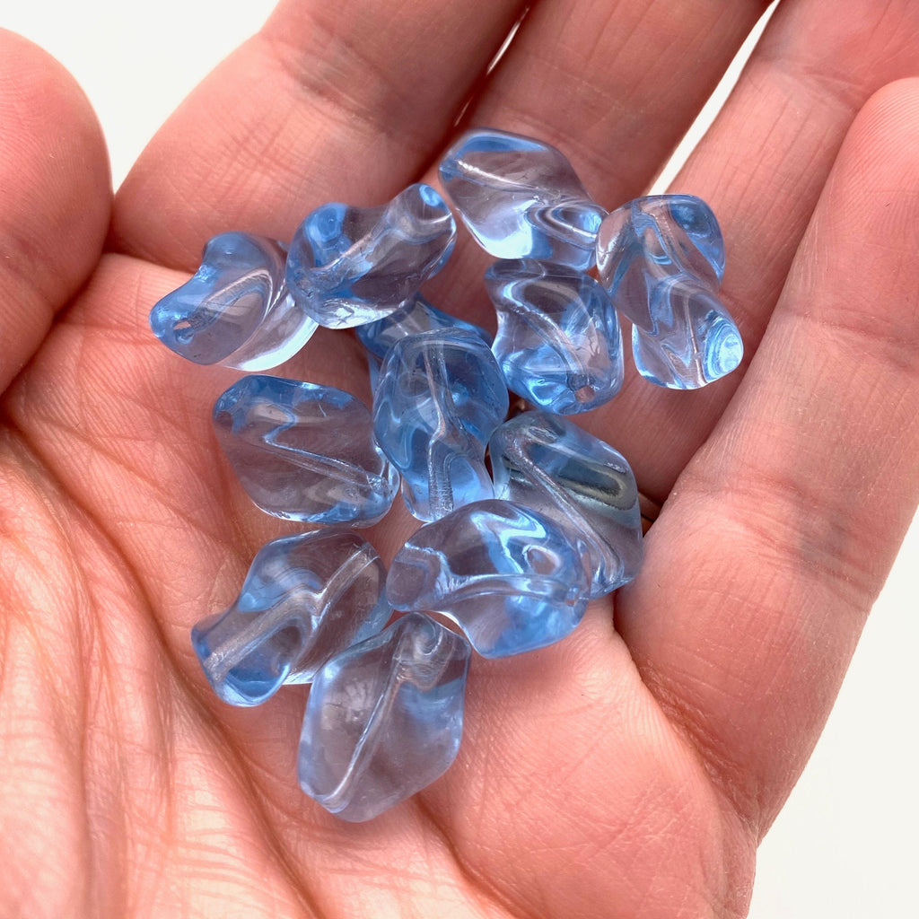 Vintage Carolina Blue Transparent Twisted Czech Glass Beads (12x15mm) (BCG63)