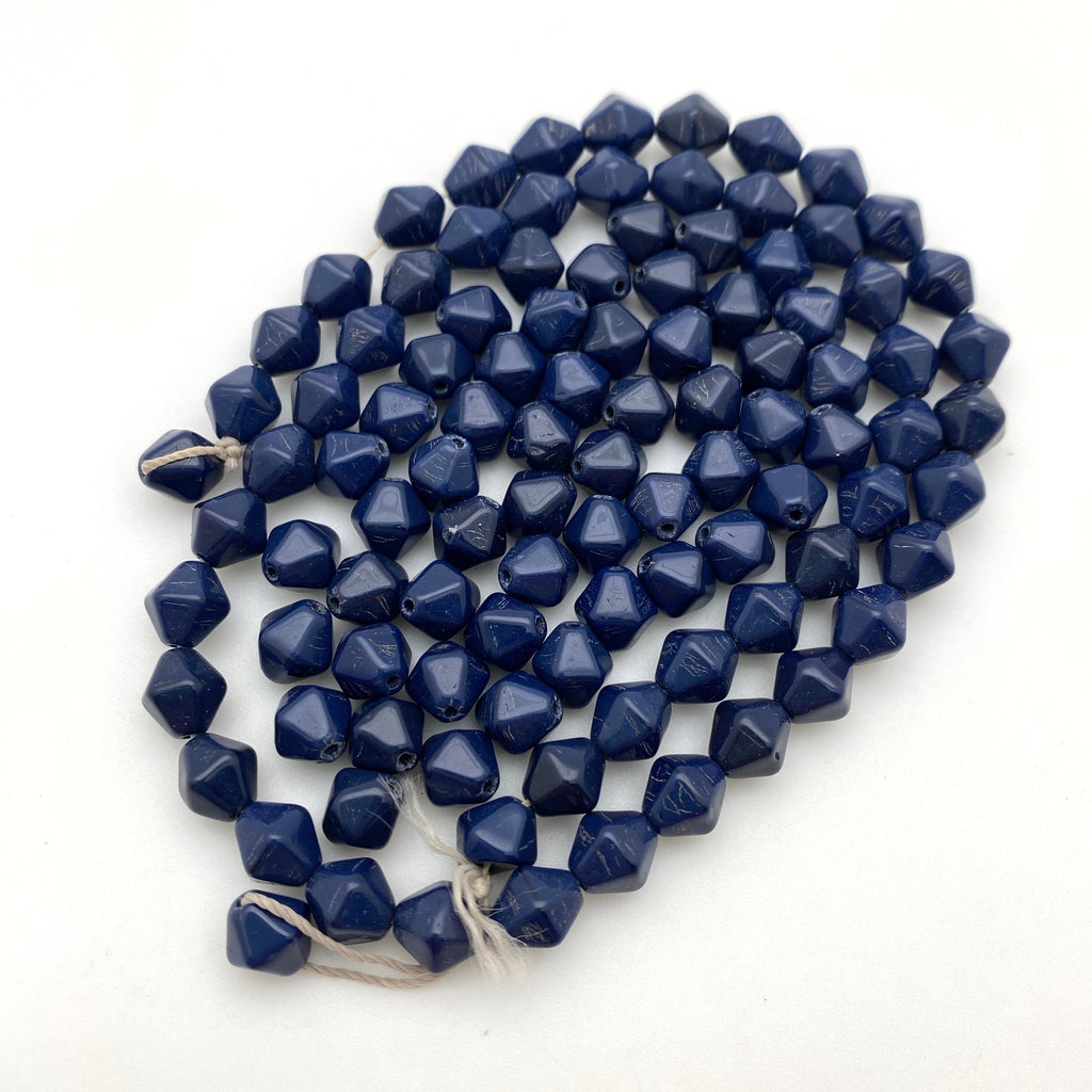 Vintage Opaque Denim Blue Bicone Czech Glass Beads (7x8mm) (BCG64)