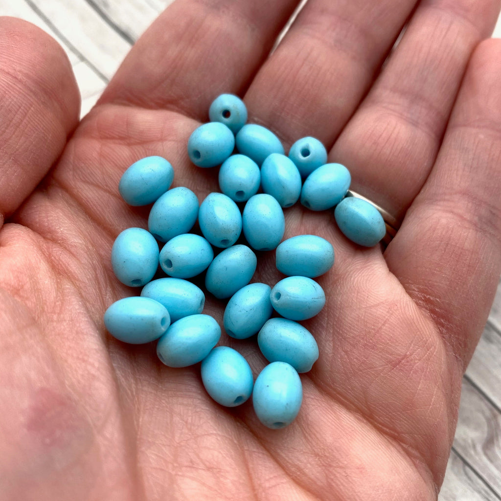 Vintage Opaque Baby Blue Oval Czech Glass Spacer Beads (7x10mm) (BCG69)