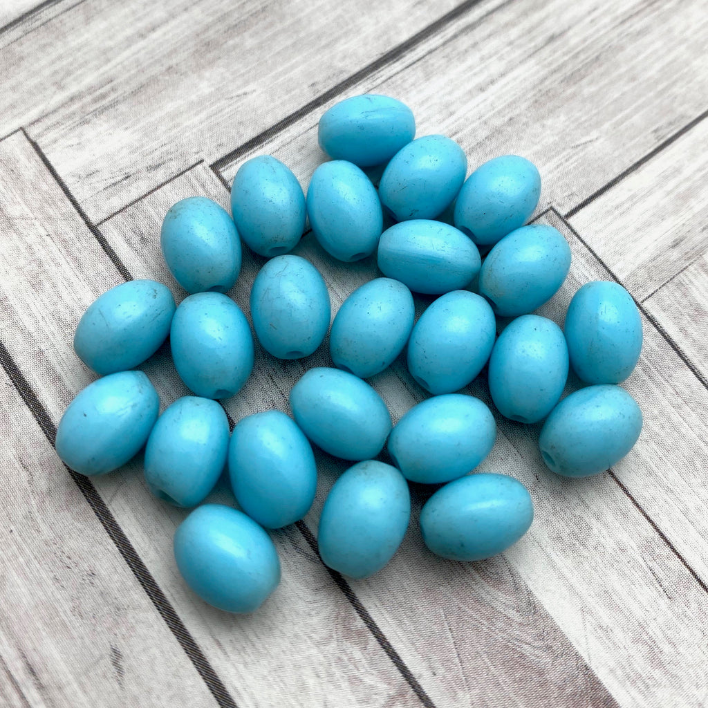 Vintage Opaque Baby Blue Oval Czech Glass Spacer Beads (7x10mm) (BCG69)