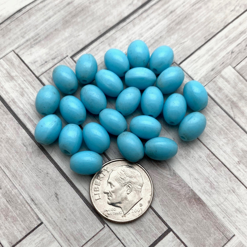 Vintage Opaque Baby Blue Oval Czech Glass Spacer Beads (7x10mm) (BCG69)