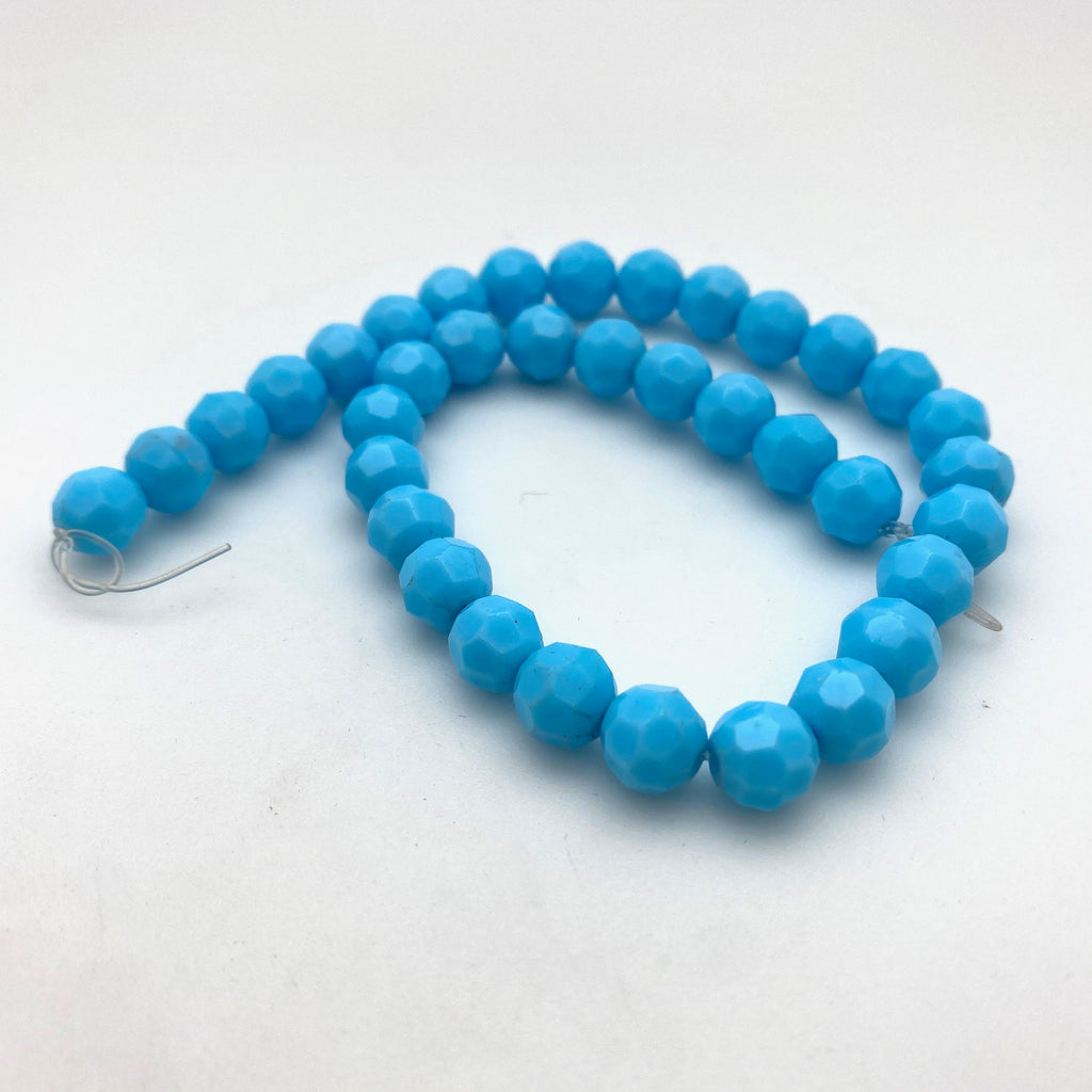 Vintage Faceted Opaque Sky Blue Round Czech Glass Beads (8mm) (BCG70)