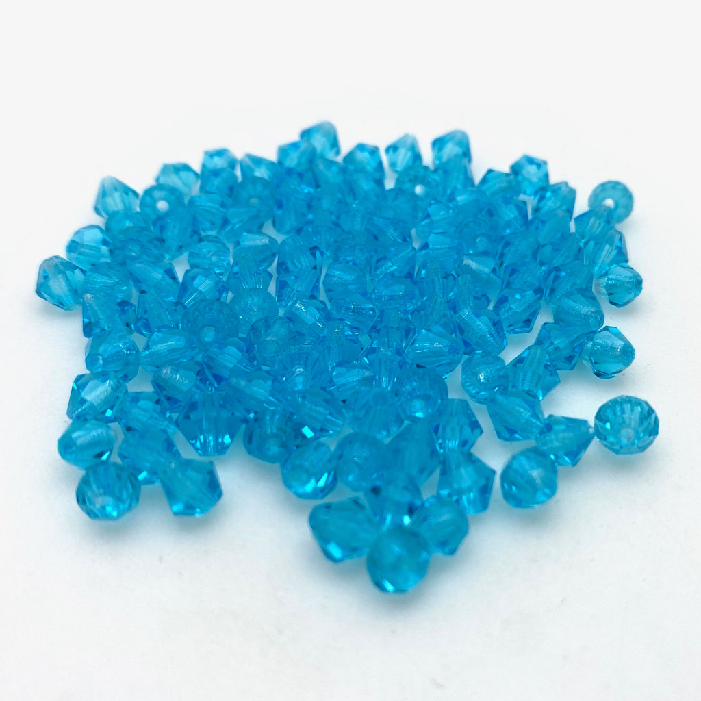 Vintage Faceted Turquoise Blue Czech Glass Bicone Beads (5x6mm) (BCG71)