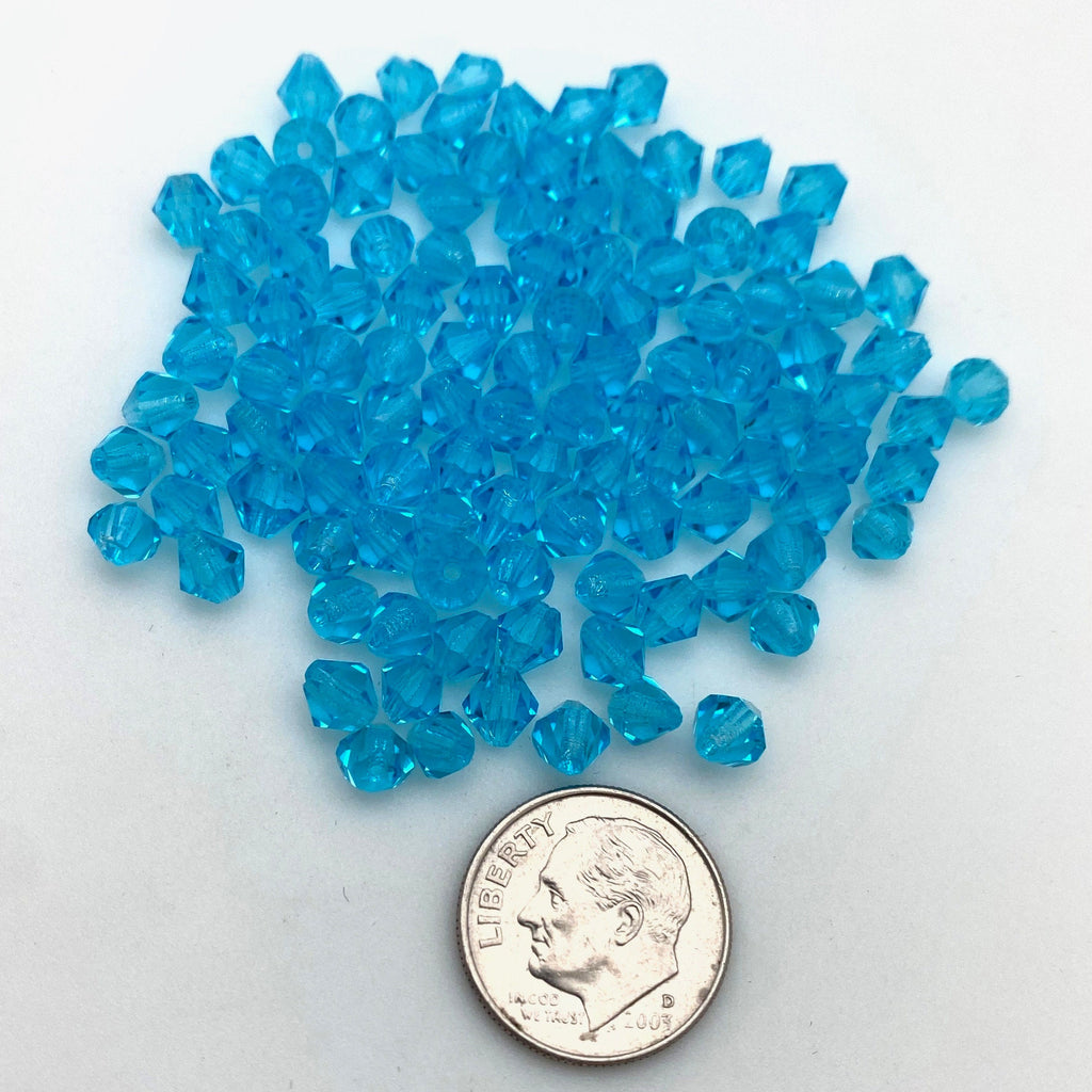 Vintage Faceted Turquoise Blue Czech Glass Bicone Beads (5x6mm) (BCG71)