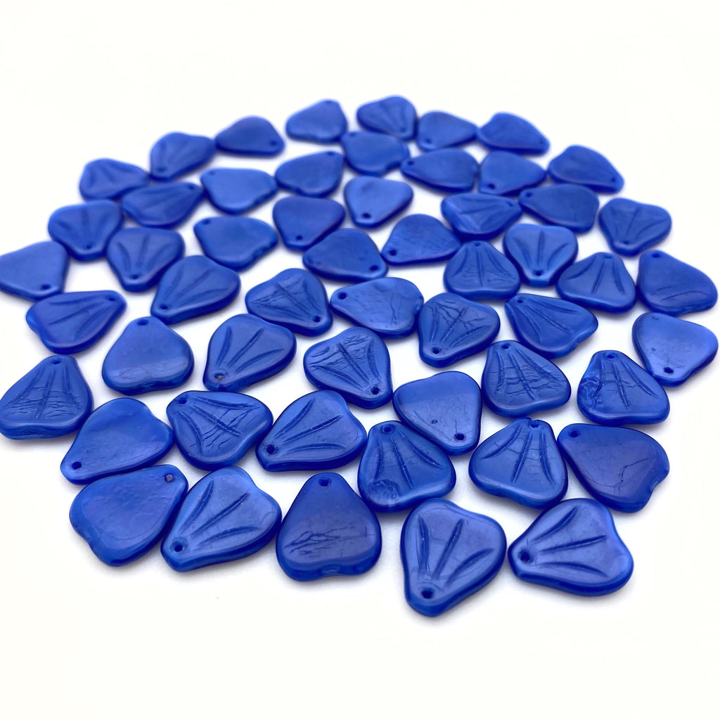 Vintage Blue Opaque Top Drilled Leaf Czech Glass Beads (12x13mm) (BCG73)