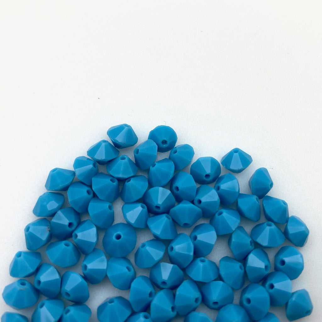 Vintage Opaque Faceted Cerulean Blue Czech Glass Bicone Beads (4x6mm) (BCG74)