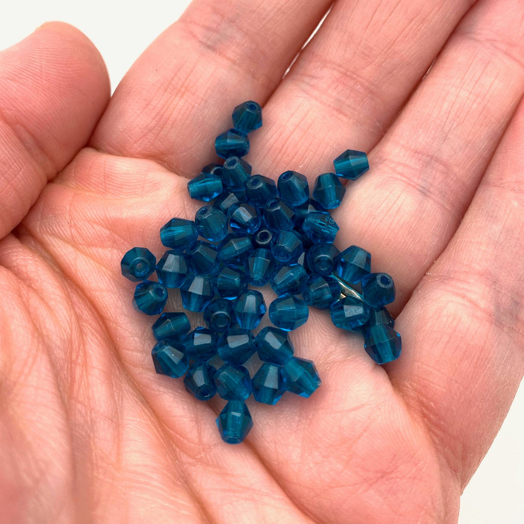 Vintage Faceted Teal Blue Bicone Czech Glass Beads (5mm) (BCG79)