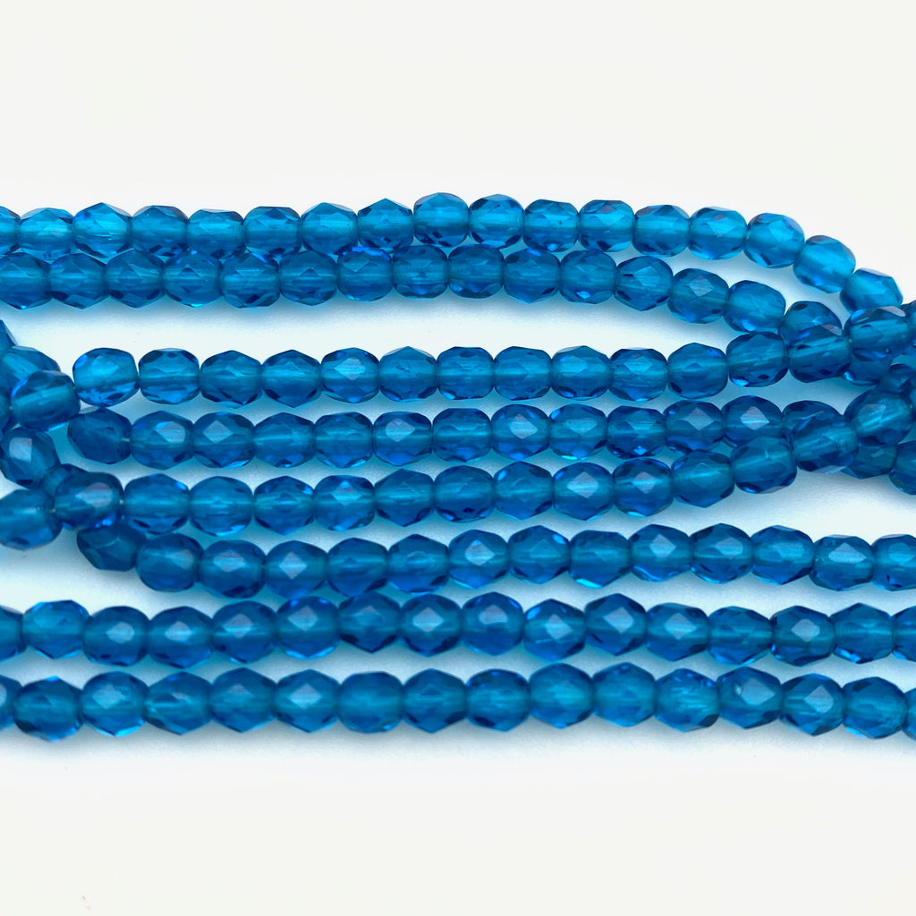 Faceted Turquoise Blue Czech Glass Barrel Spacer Beads (4mm) (BCG82)