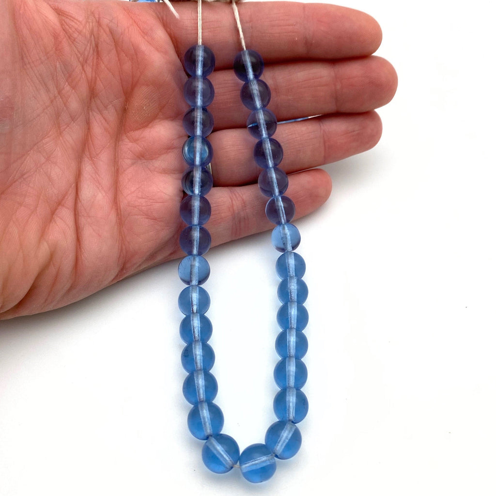 Vintage Translucent Smooth Carolina Blue Round Czech Glass Beads (9mm) (BCG85)