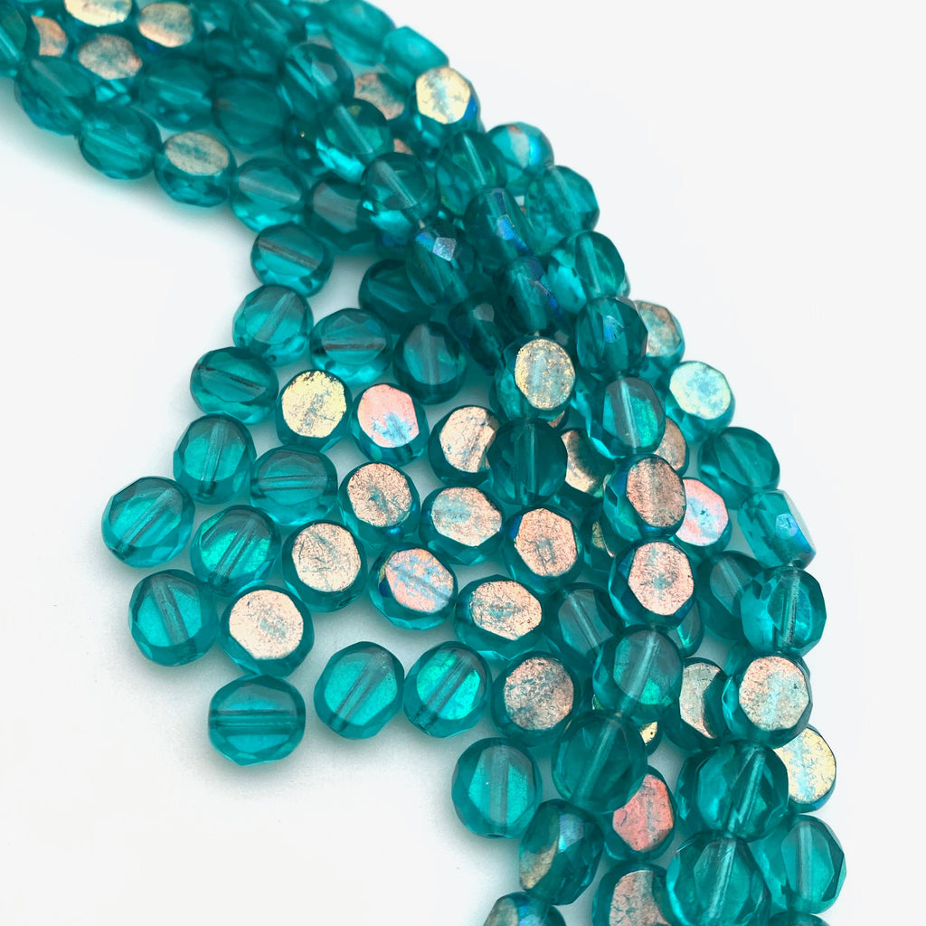 Faceted Teal Blue AB Oval Table Cut Czech Glass Beads (8mm) (BCG88)