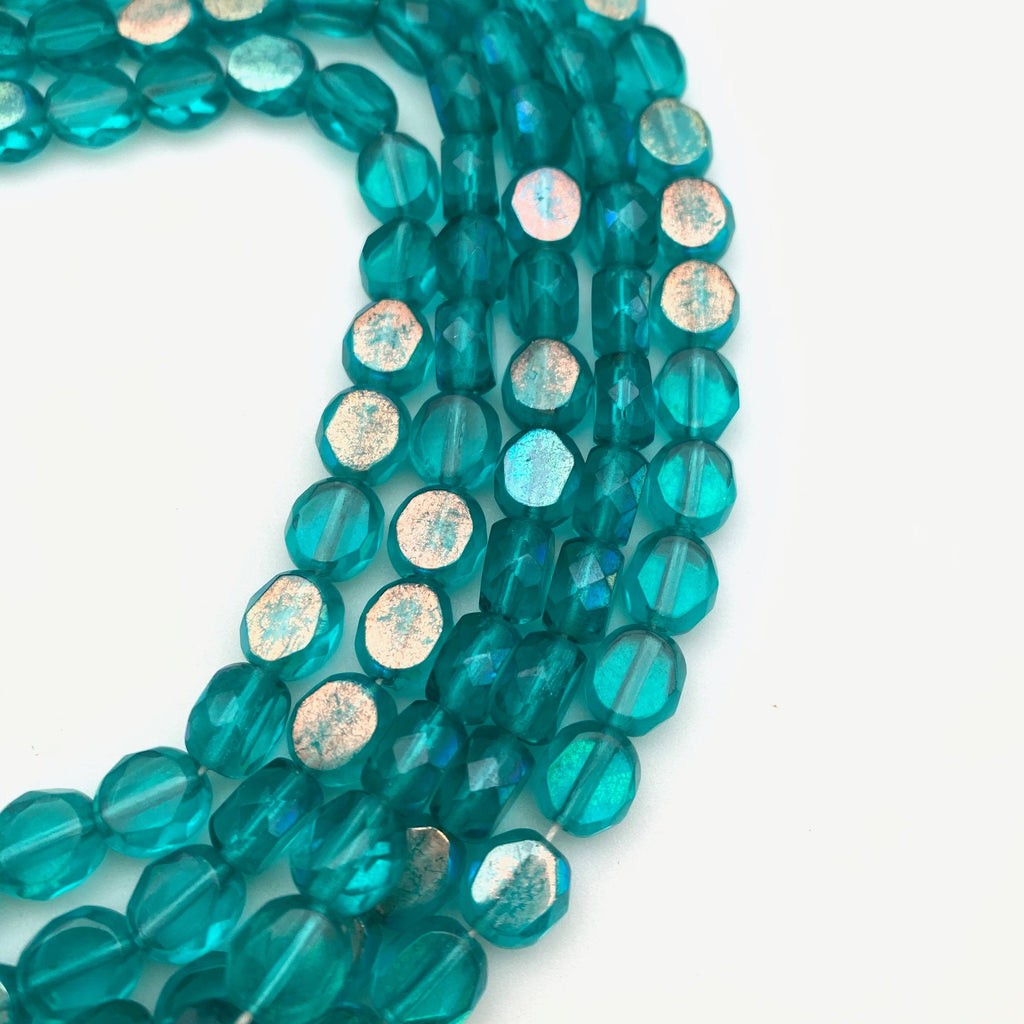 Faceted Teal Blue AB Oval Table Cut Czech Glass Beads (8mm) (BCG88)