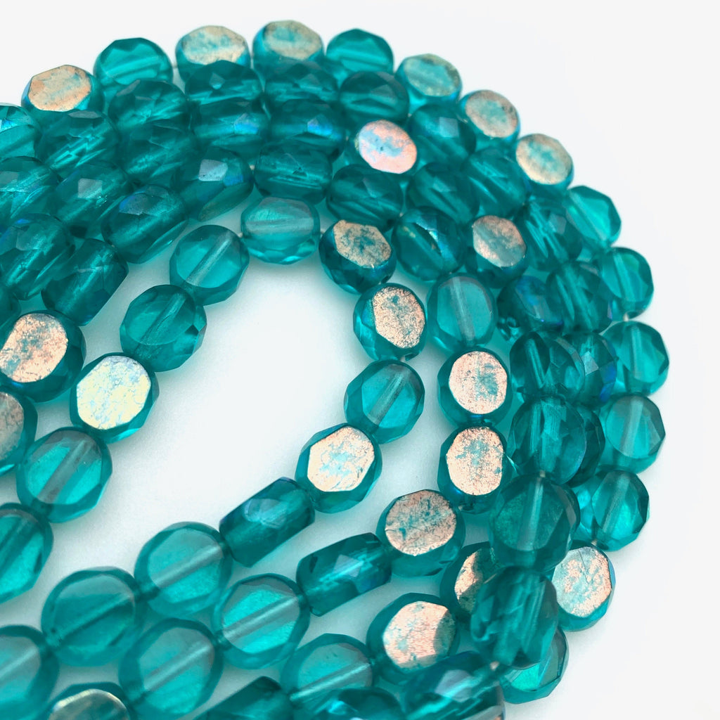 Faceted Teal Blue AB Oval Table Cut Czech Glass Beads (8mm) (BCG88)