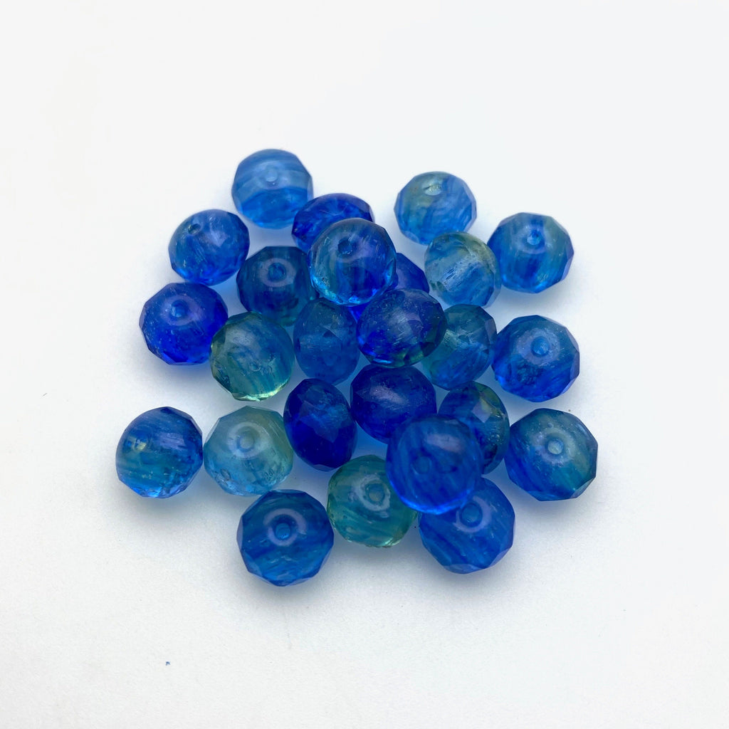 Faceted Shades of Blue & Green Czech Glass Beads (6x9mm) (BCG89)