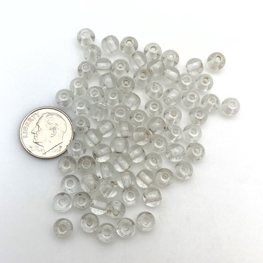 Vintage Clear & White Round Czech Glass Beads (5x6mm) (CCG1)