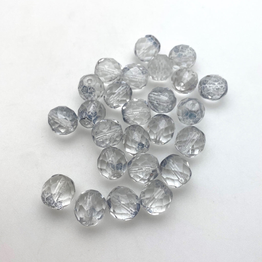 Faceted Translucent Clear w/hint of Gray Round Czech Glass Beads (9x10mm) (CCG6)