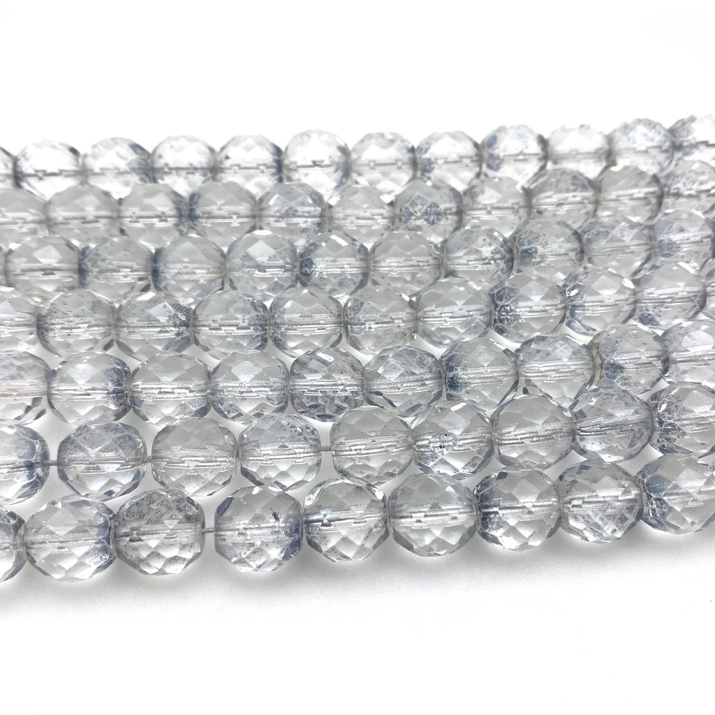 Faceted Translucent Clear w/hint of Gray Round Czech Glass Beads (9x10mm) (CCG6)