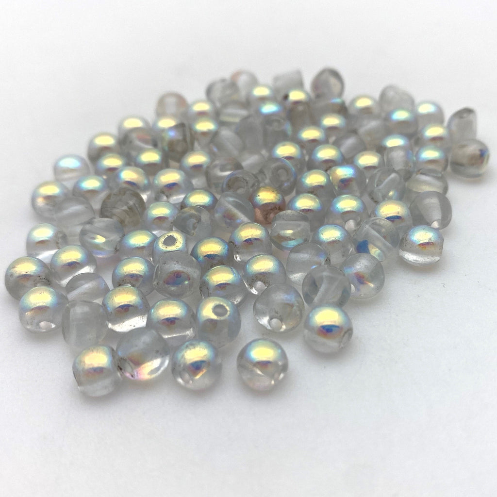 Frosted Clear AB Finish Czech Glass Nail Head Beads (6mm) (CCG7)