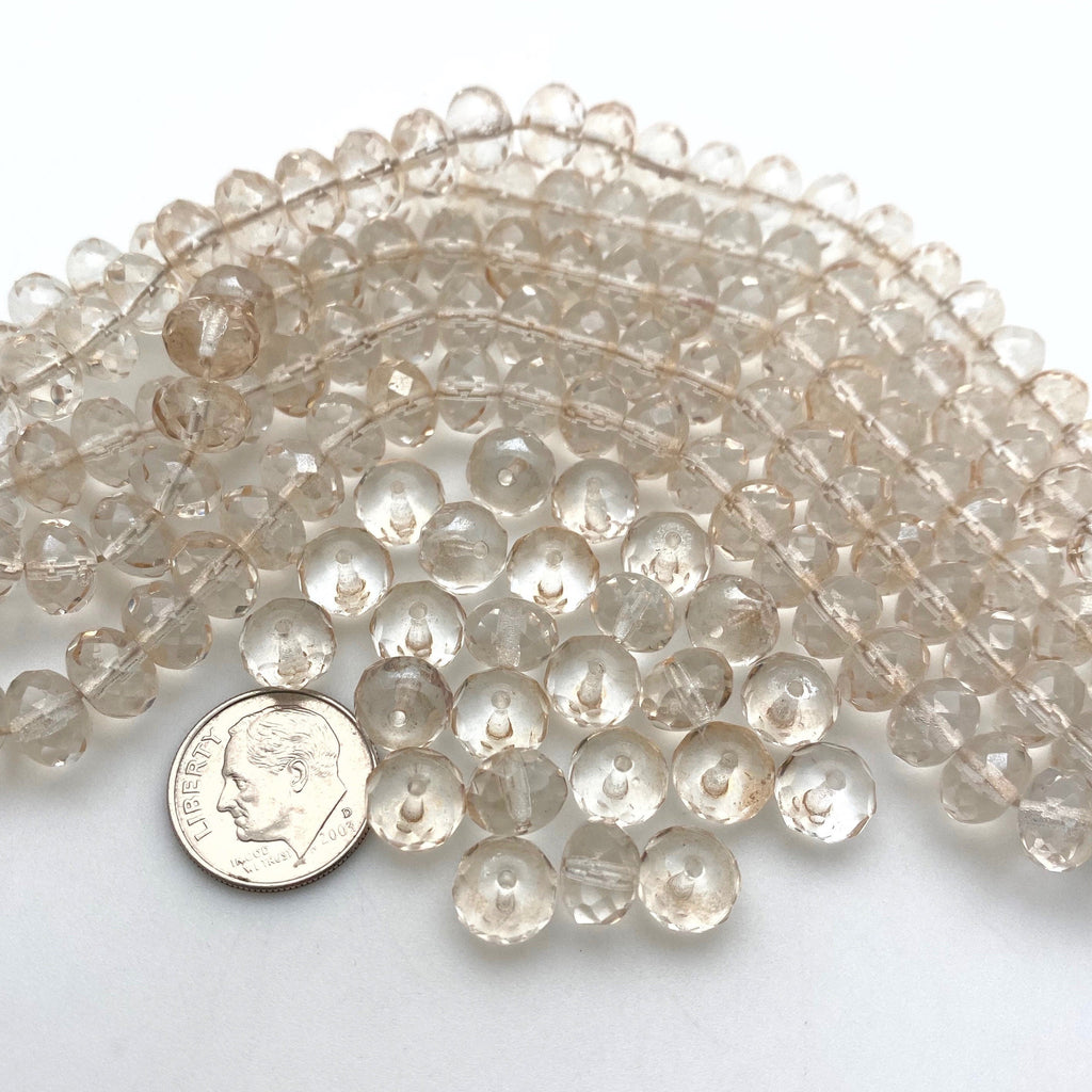 Faceted Clear & Champagne Czech Glass Rondelle Beads (6x9mm) (CCG8)