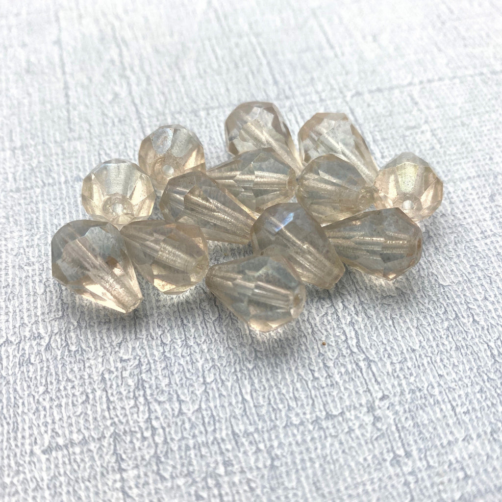 Vintage Faceted Clear Fire Polished Czech Glass Teardrop Beads (10x13mm) (CCG12)