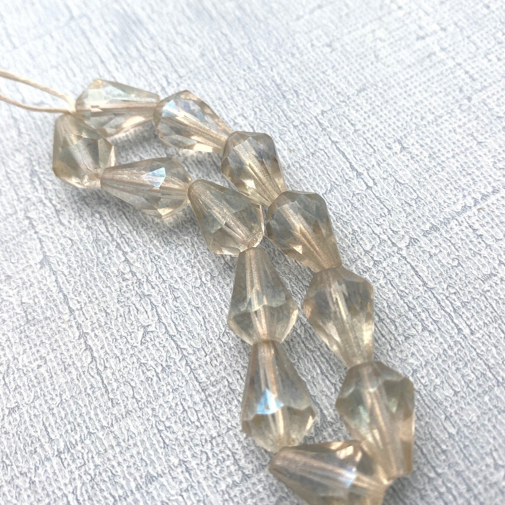 Vintage Faceted Clear Fire Polished Czech Glass Teardrop Beads (10x13mm) (CCG12)
