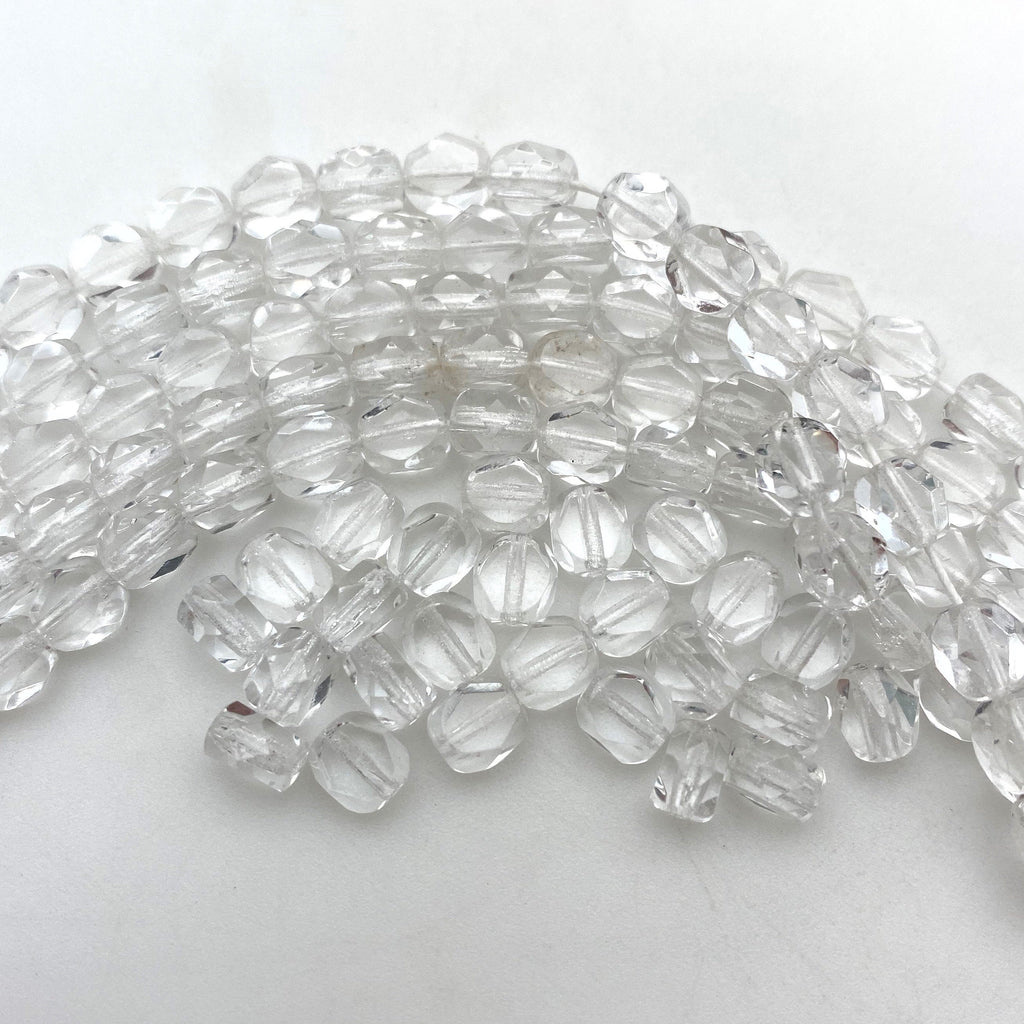 Faceted Translucent Clear Oval Czech Table Cut Glass Beads (5x6mm) (CCG15)