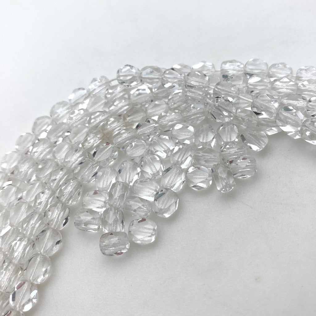 Faceted Translucent Clear Oval Czech Table Cut Glass Beads (5x6mm) (CCG15)