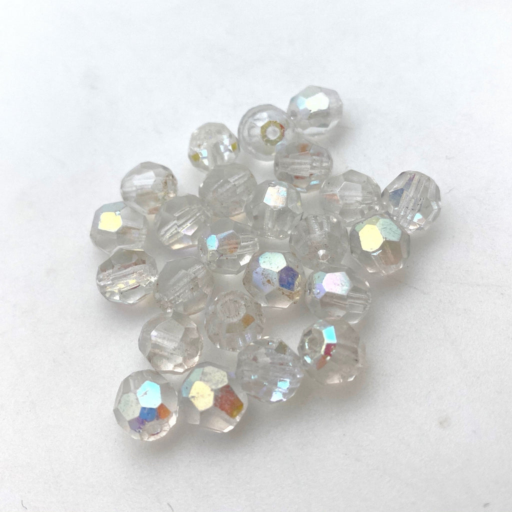 Vintage Faceted Clear AB Finish Round Czech Glass Beads (7mm) (CCG20)