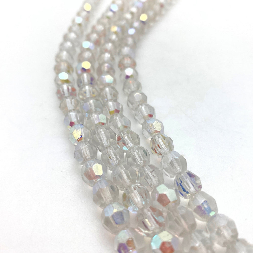 Vintage Faceted Clear AB Finish Round Czech Glass Beads (7mm) (CCG20)
