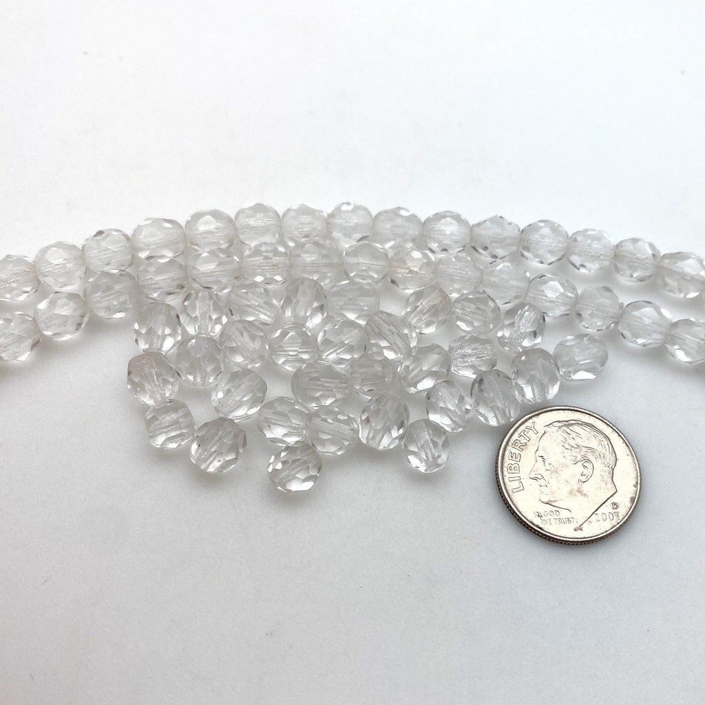 Vintage Clear Faceted Czech Glass Barrel Beads (6mm) (CCG22)