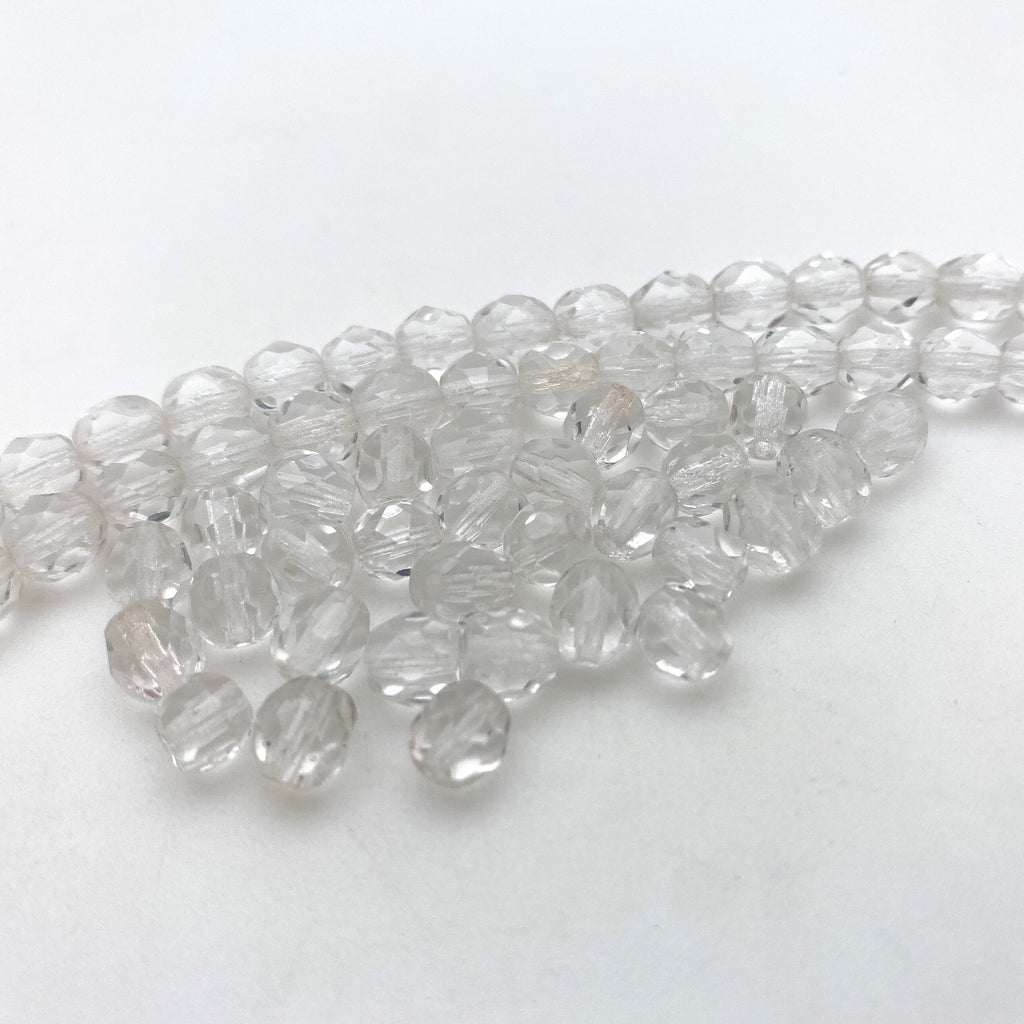 Vintage Clear Faceted Czech Glass Barrel Beads (6mm) (CCG22)