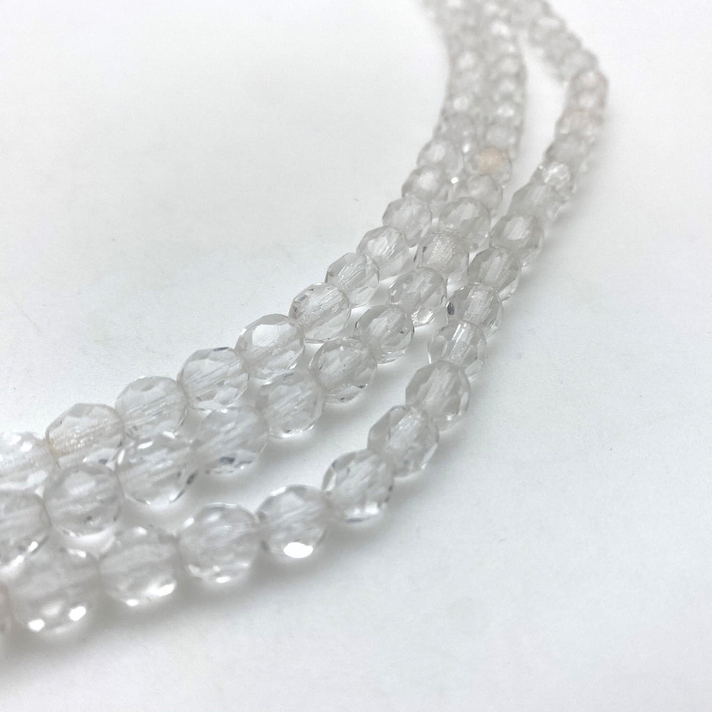 Vintage Clear Faceted Czech Glass Barrel Beads (6mm) (CCG22)