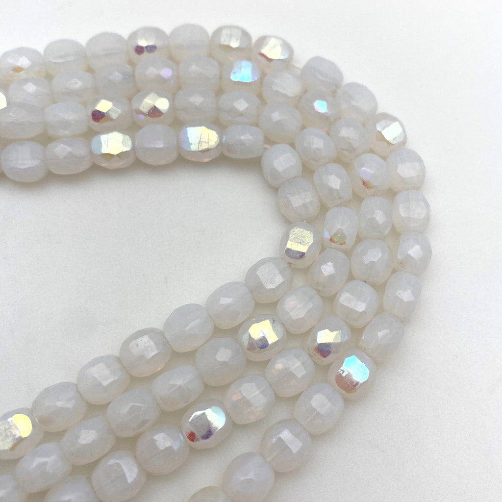 Milky Clear Fire Polished Domed Oval Czech Glass Beads (6mm) (CCG29)