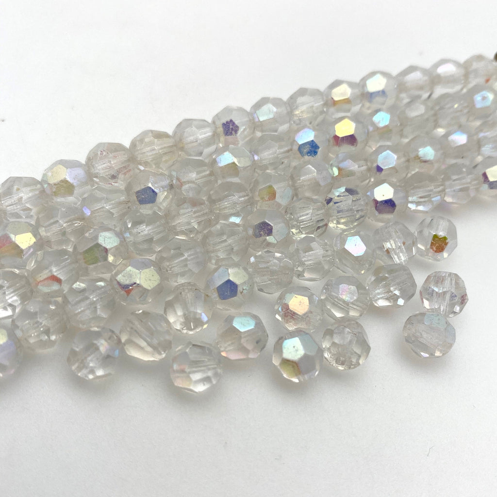 Vintage Faceted Clear Fire Polished Round Czech Glass Beads (7mm) (CCG30)