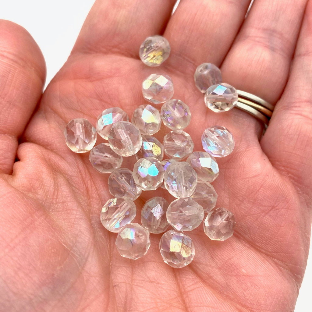 Vintage Faceted Clear Fire Polished Oval Czech Glass Beads (8mm) (CCG31)