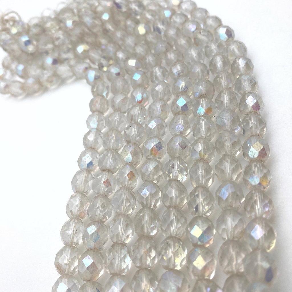 Vintage Faceted Clear Fire Polished Oval Czech Glass Beads (8mm) (CCG31)